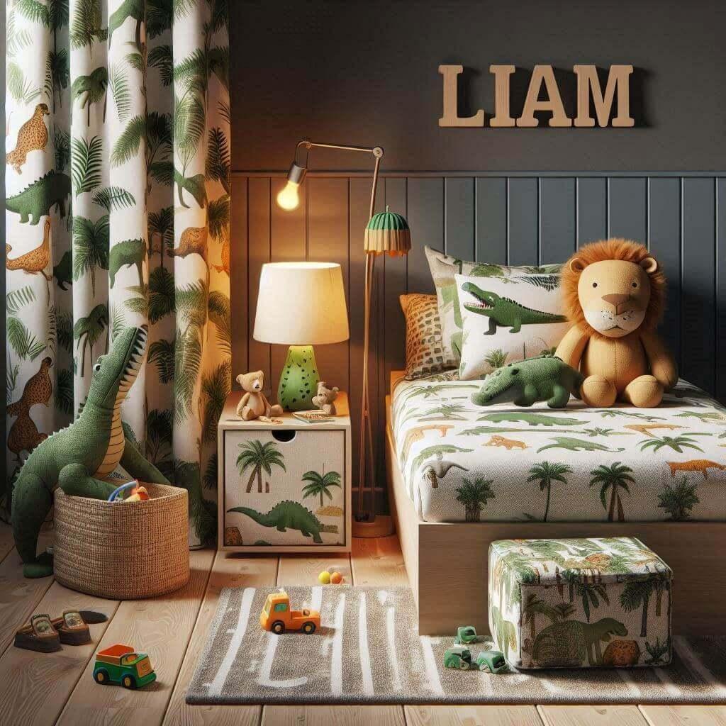 Prenom liam chambre enfant theme animaux de la jungle