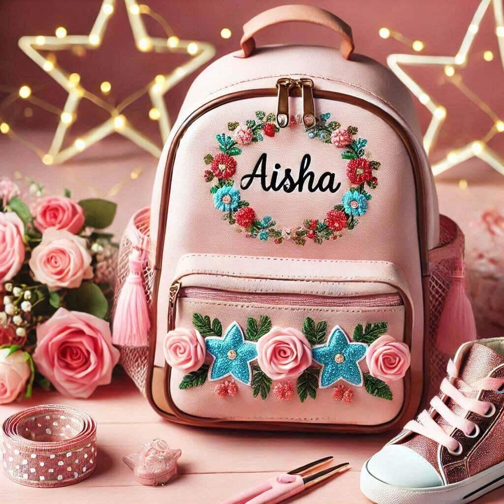 cartable de petite fille avec le prénom aisha