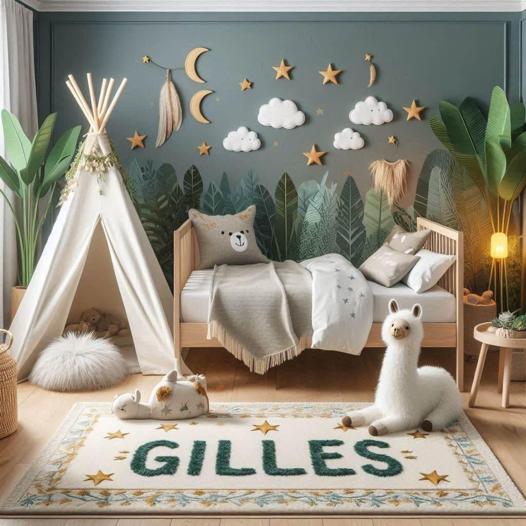 belle chambre d enfant, theme lama, couleur vert d eau, prenom gilles