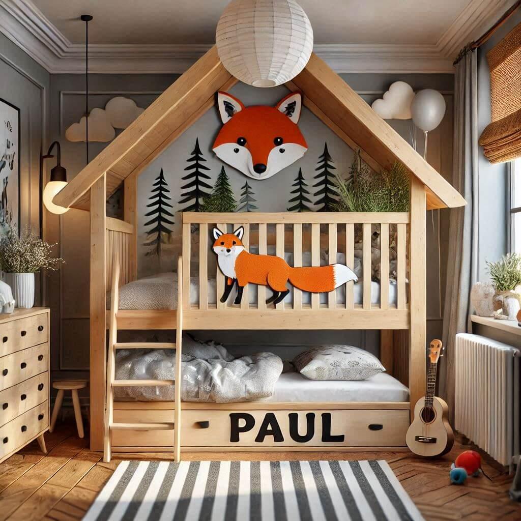 Chambre theme animal, prenom Paul, decoration renard