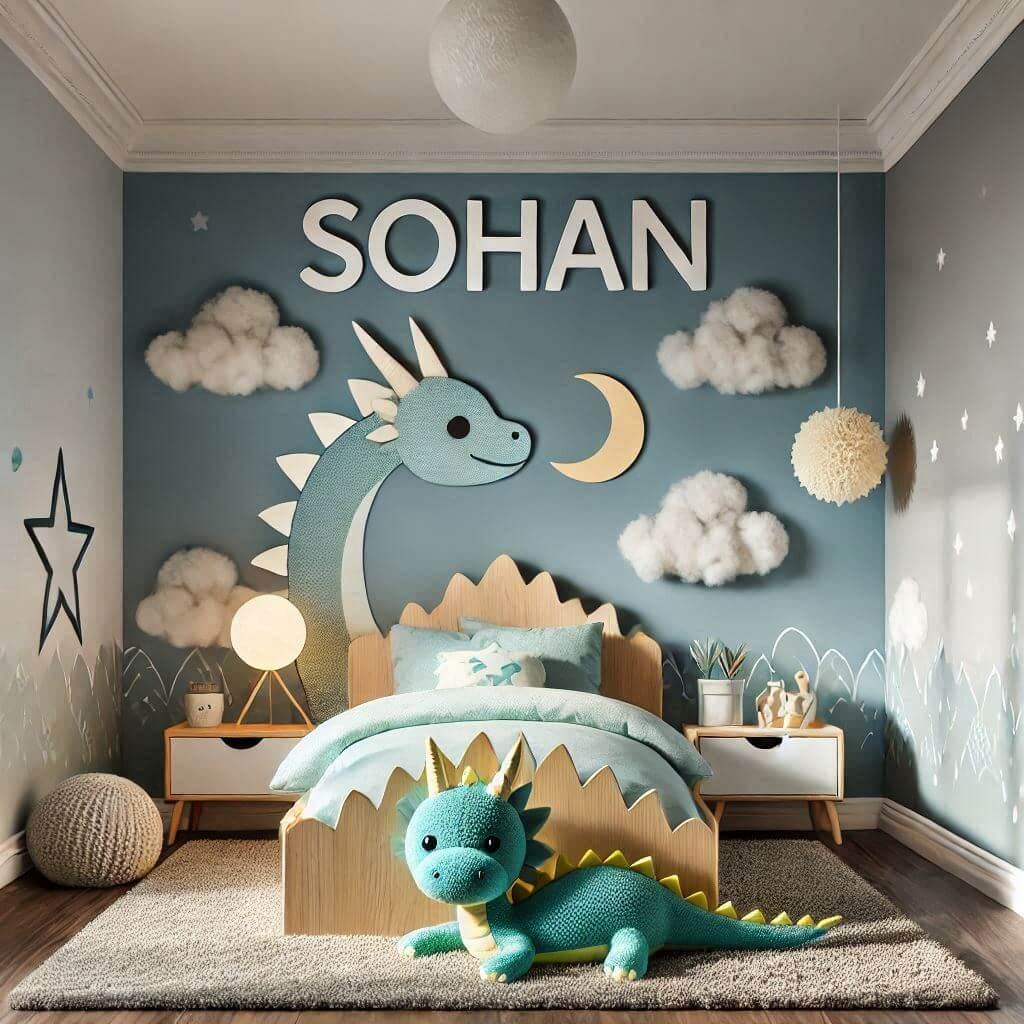 decoration chambre enfant theme dragon, prenom sohan