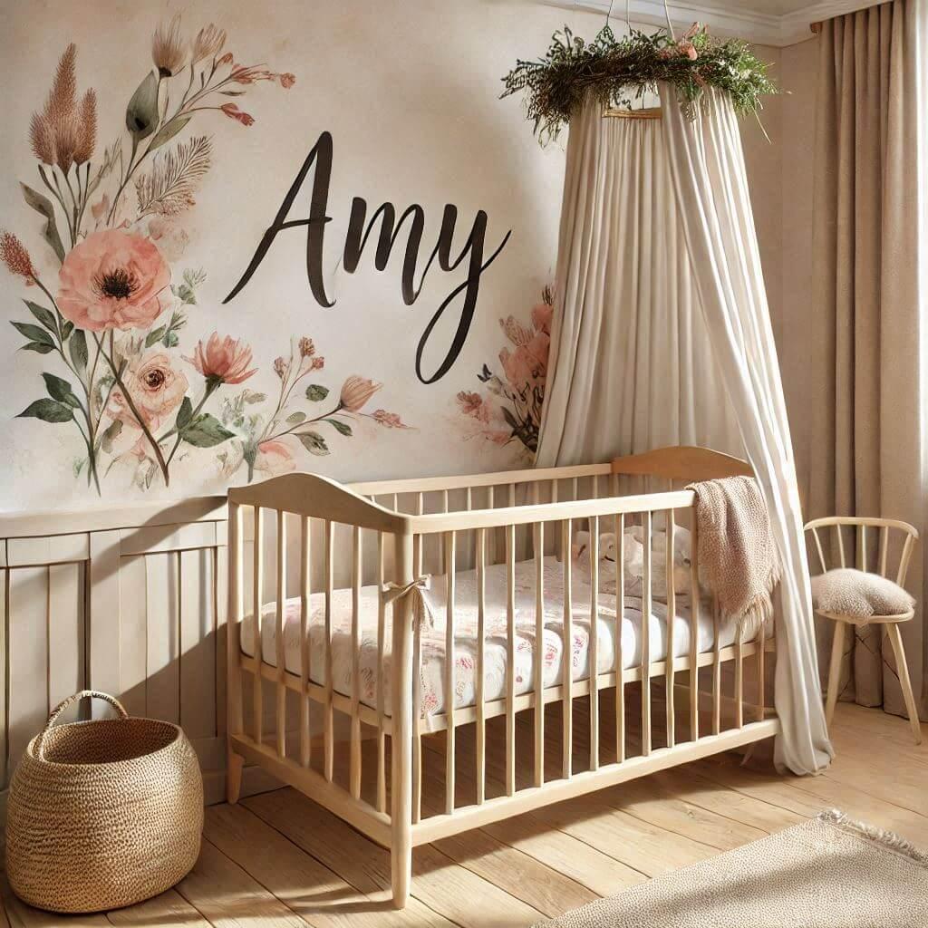 Chambre bébé Amy bohème - Décor floral aquarelle rose et vert