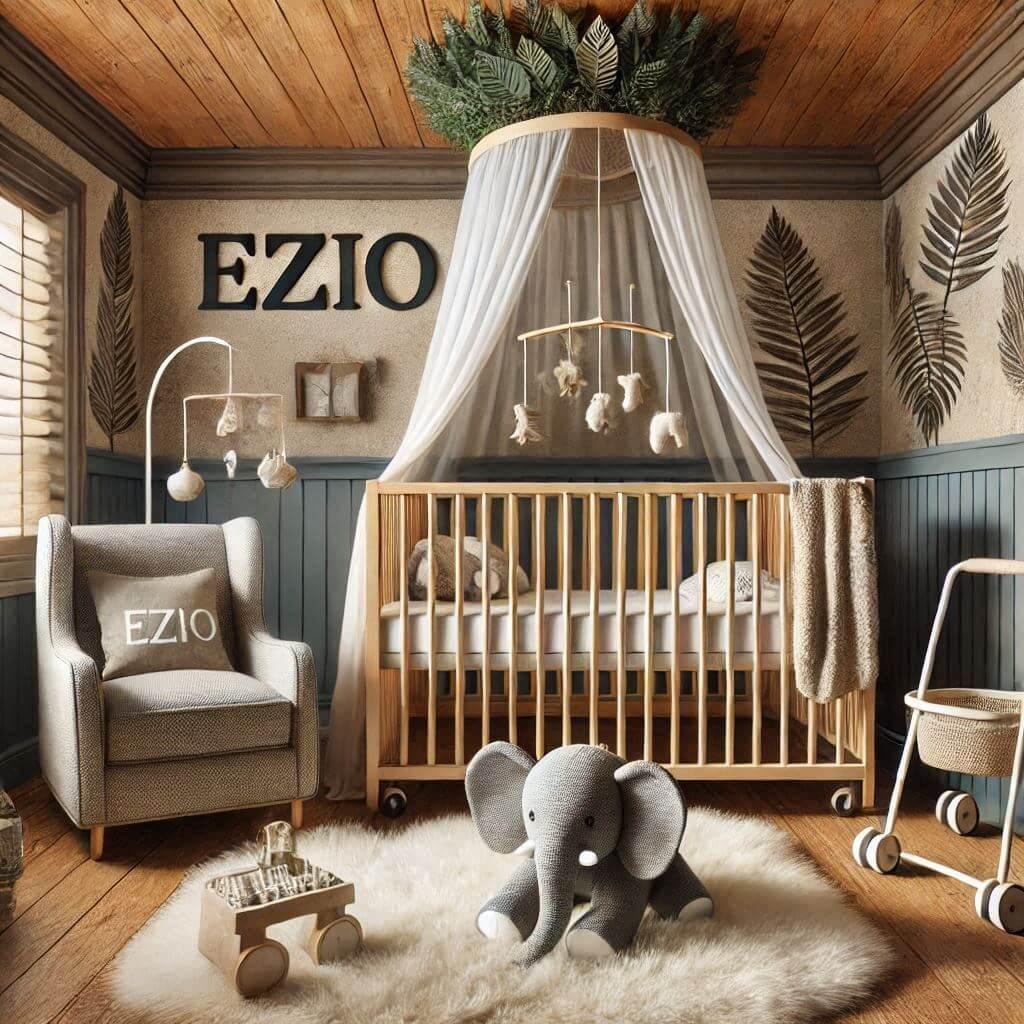 chambre enfant theme de la foret, prenom ezio