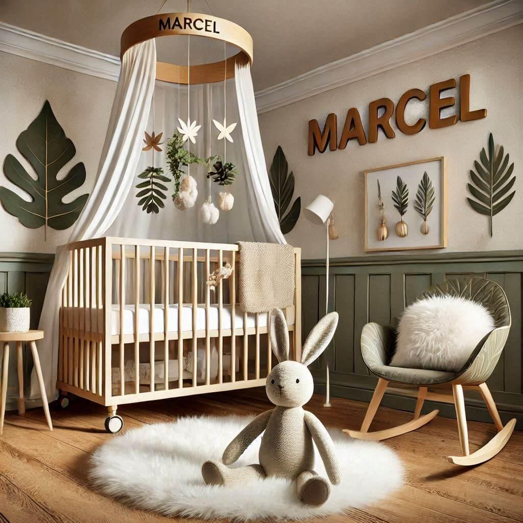 image de décoration de chambre pour enfant, theme de la nature, avec le prénom Marcel