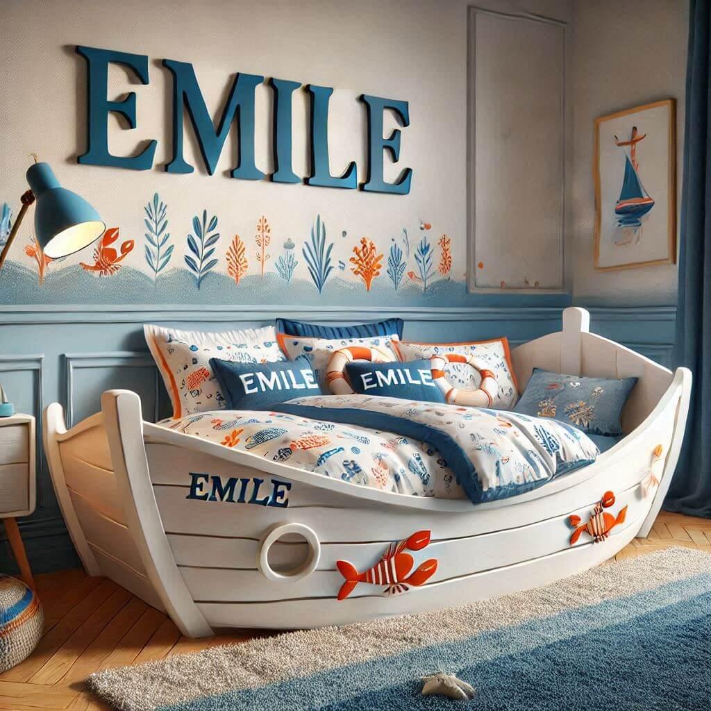 chambre theme ocean, prenom emile, avec un lit bateau