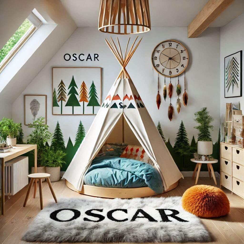 Jolie chambre d enfant sur le theme de la jungle avec le prenom Oscar