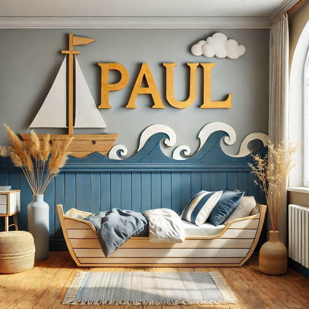 Belle decoration de chambre enfant theme de la mer prenom Paul