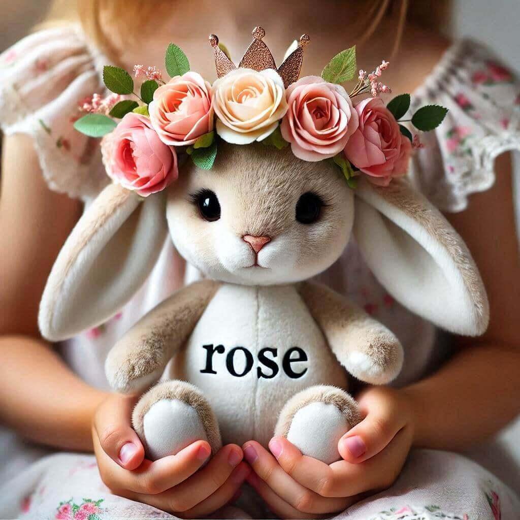 peluche personnalisée, prénom Rose, thème lapin