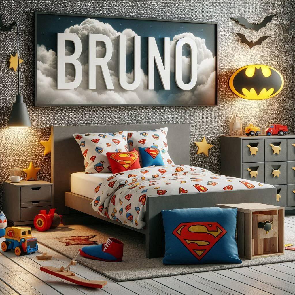 decoration de chambre enfant, theme batman, prenom bruno