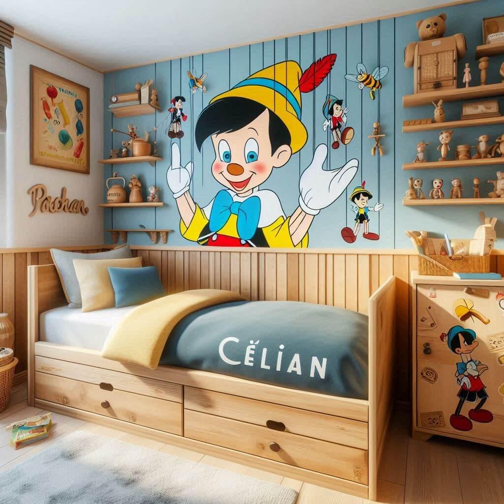 chambre enfant theme pinocchio, prenom celian