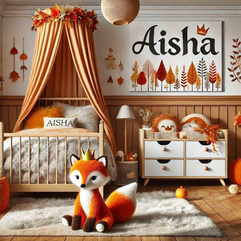 chambre de petite fille sur le theme du renard avec le prenom aisha