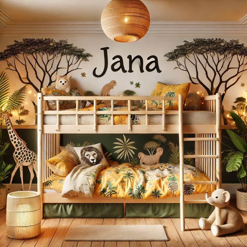 decoration de chambre, theme jungle, prenom jana