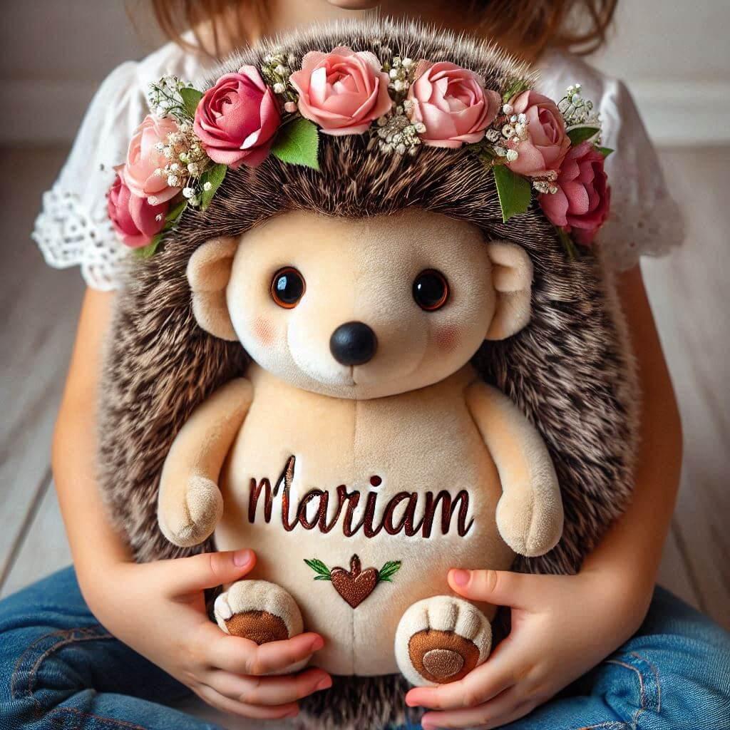 peluche personnalisée, prenom mariam, theme herisson