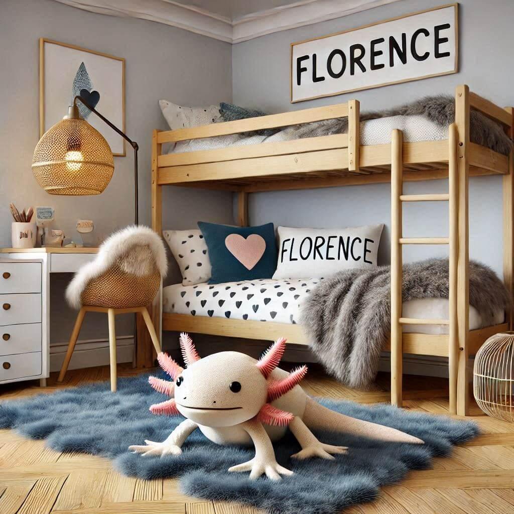 chambre petite fille, prénom florence, theme axolotl