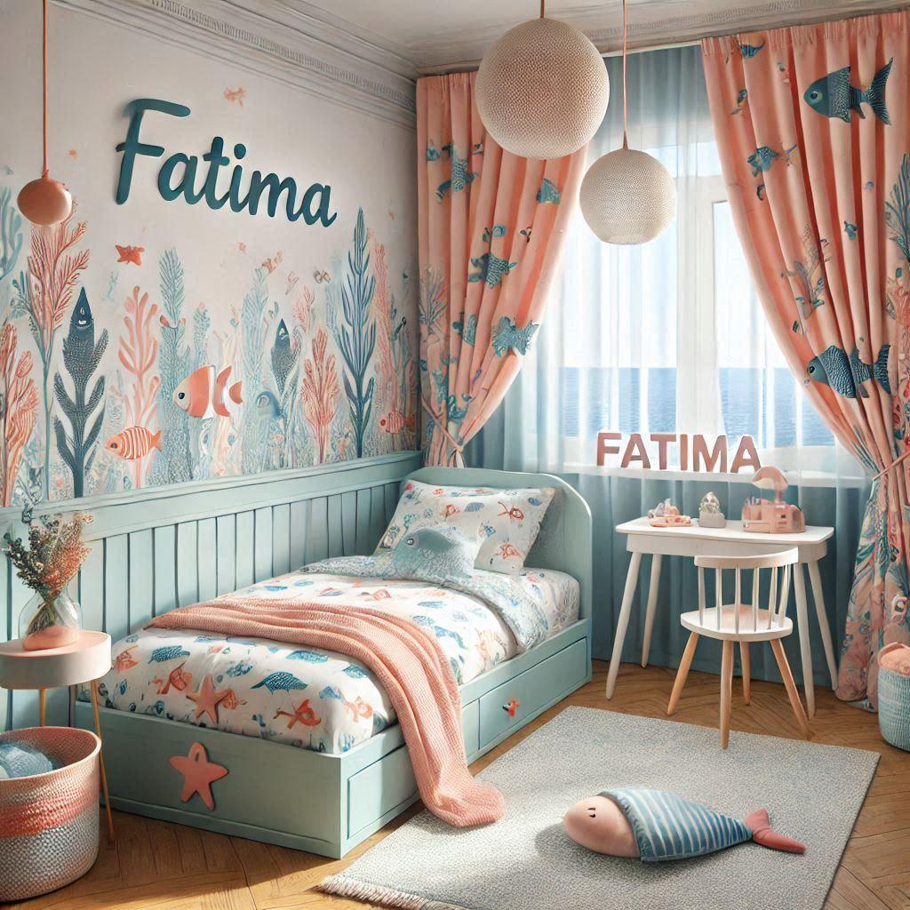 decoration de chambre pour fille theme de la mer, prenom fatima sur le mur en decoration