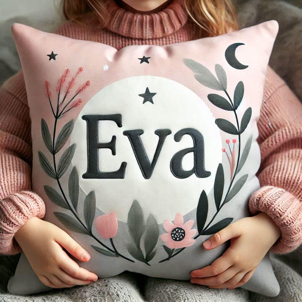 coussin personnalisé avec le prénom Eva