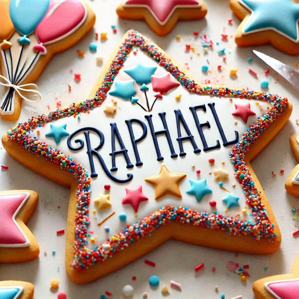 Realistic image of a personalized cookie with the name raphael 2 1