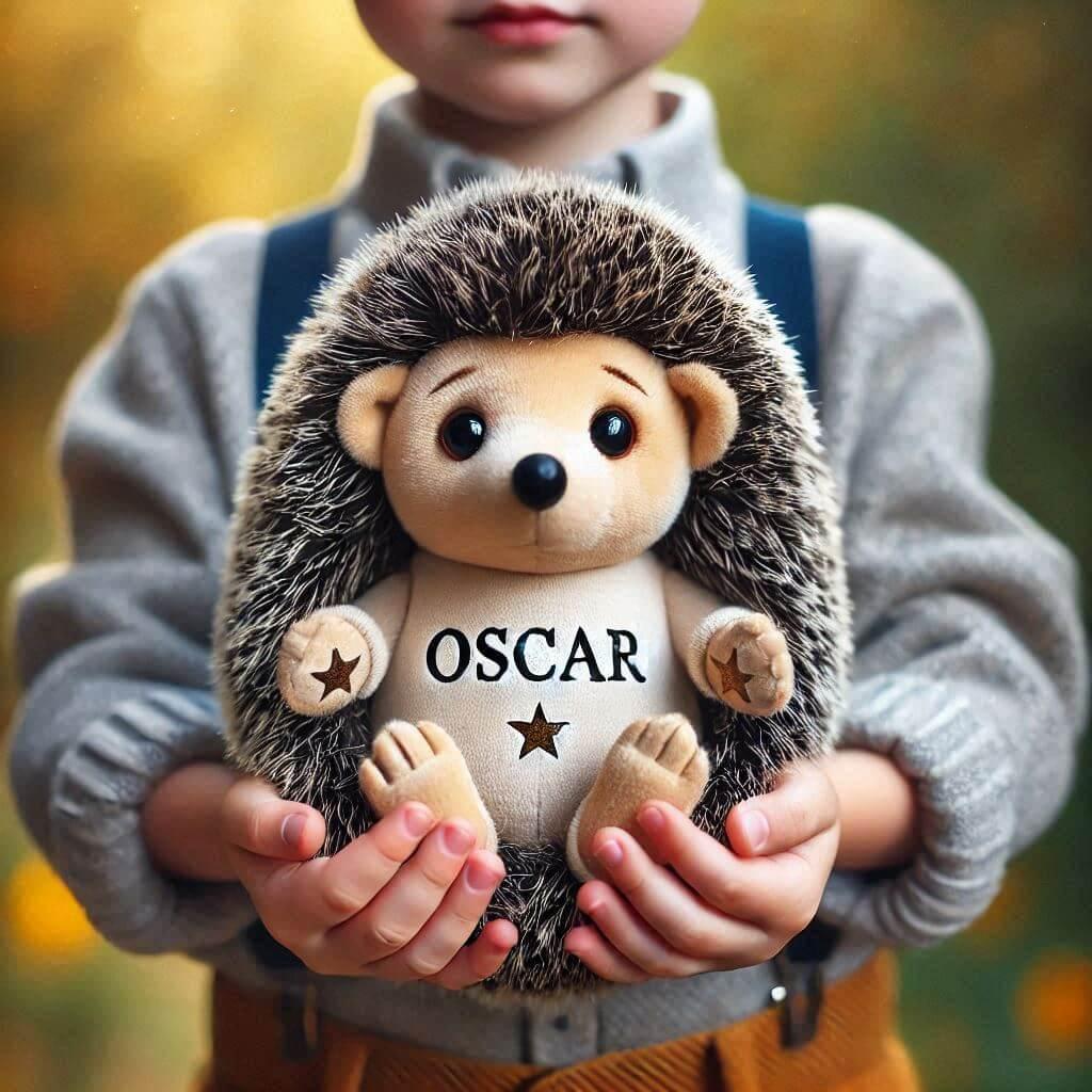 prénom Oscar, peluche personnalisée hérisson