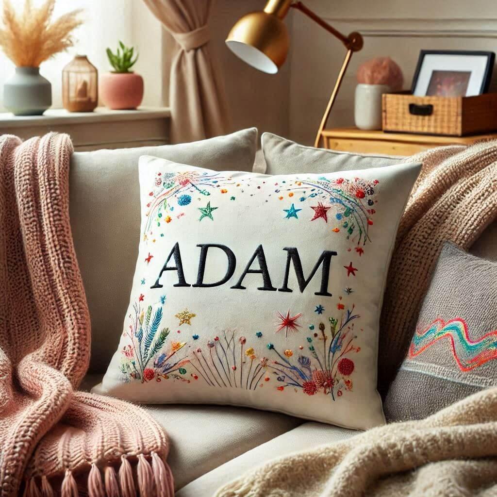 Le prenom adam ecrit sur un coussin personnalisé