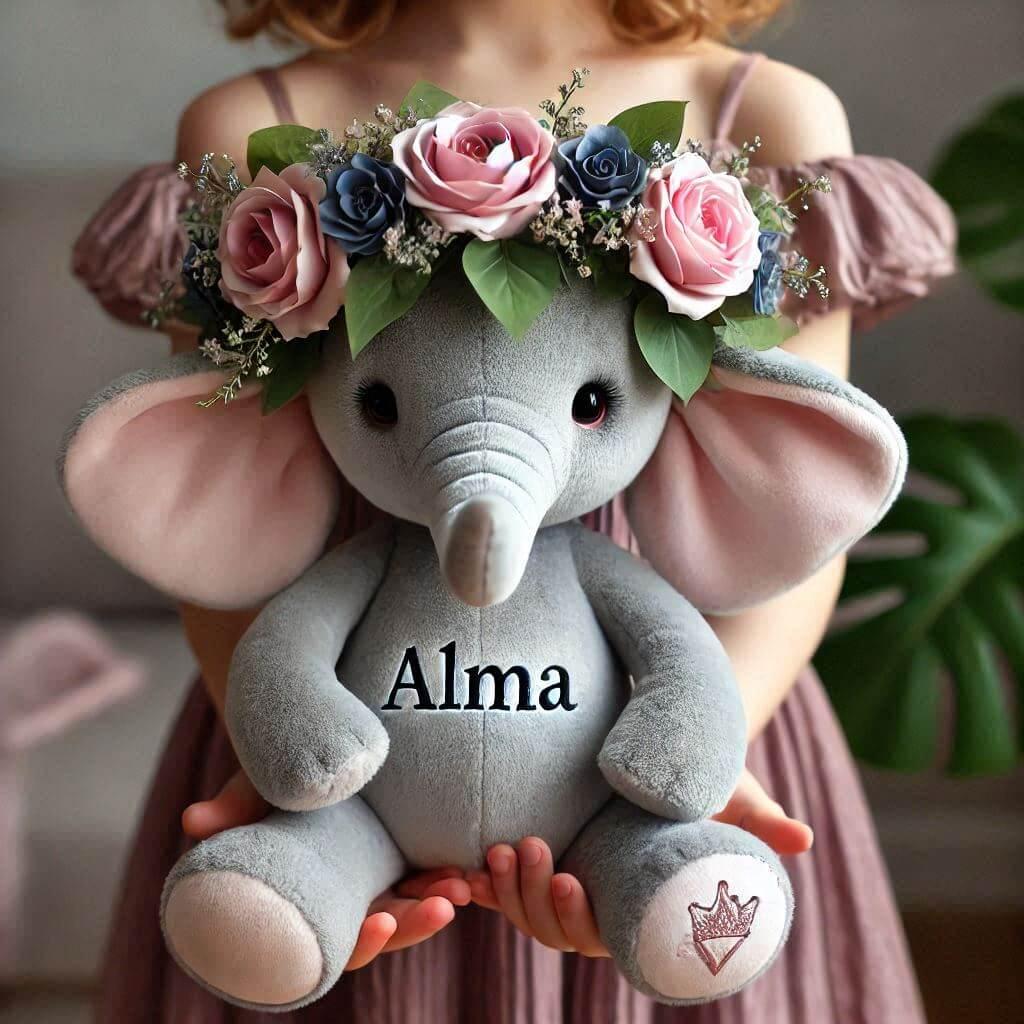 prenom alma - peluche elephant personnalisée