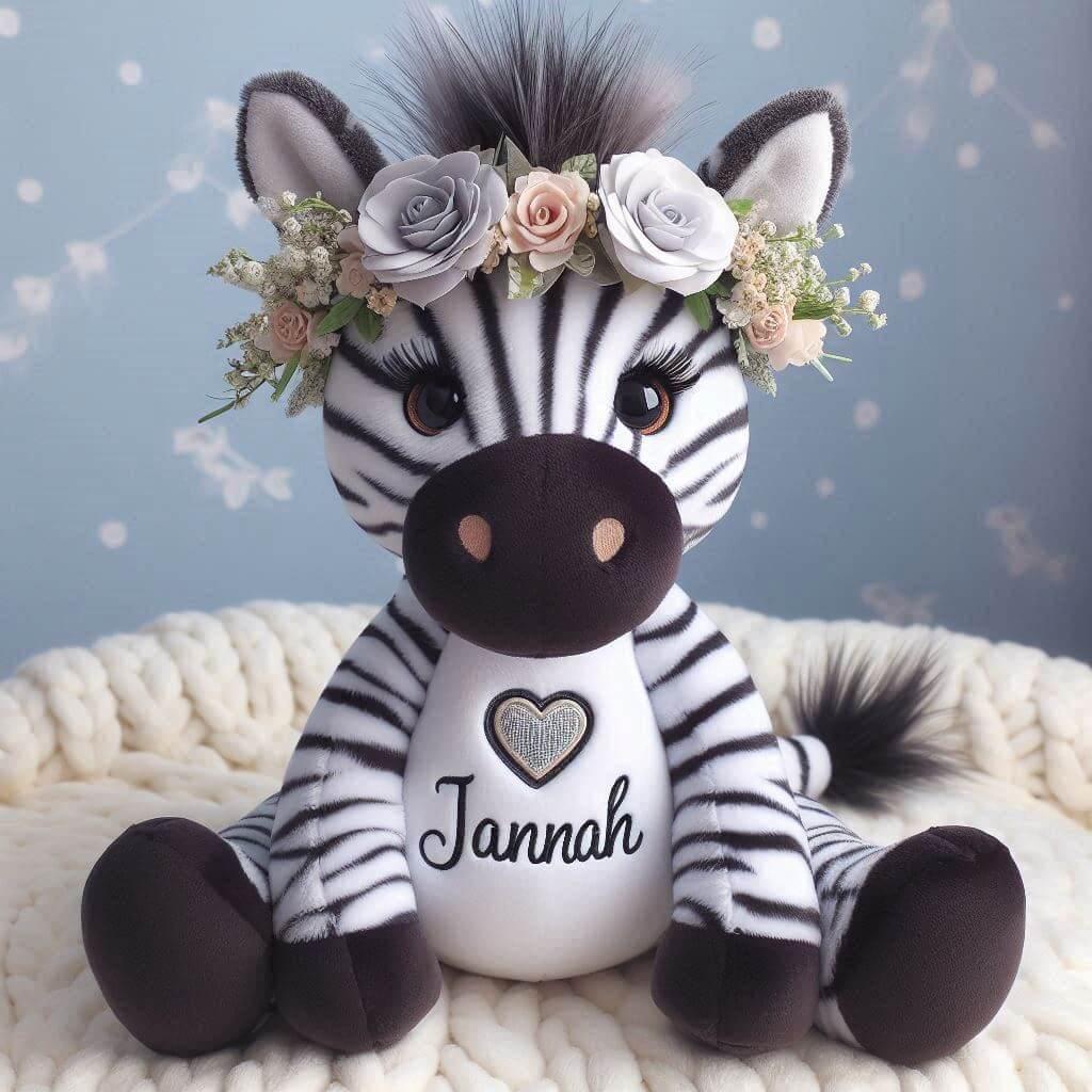 peluche animal zebre personnalisée avec le prenom jannah