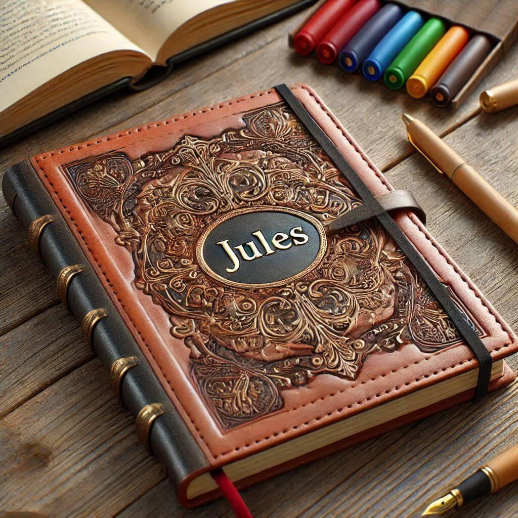 Realistic image of an old notebook personalized with the name jules