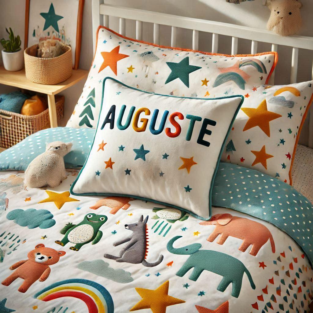 prenom auguste, coussin personnalisé avec le prénom, idéal cadeau