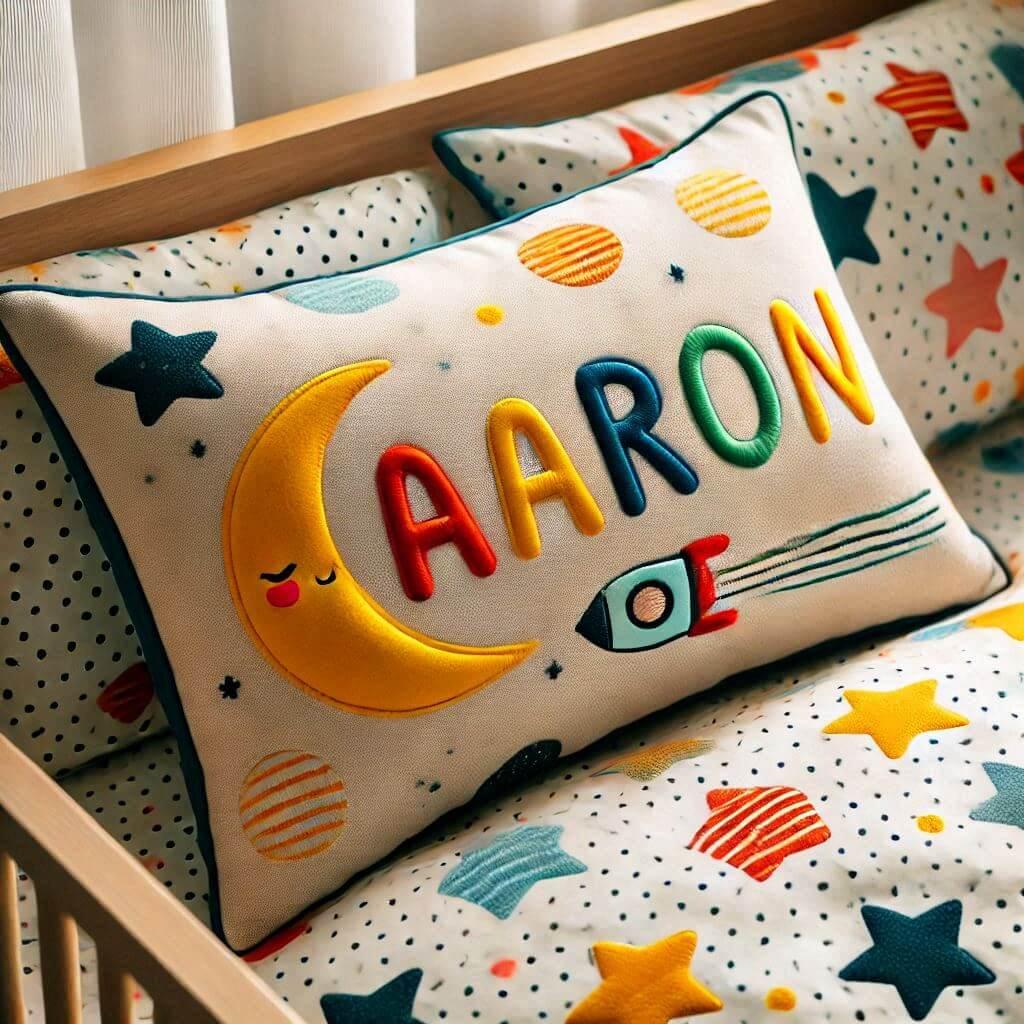 coussin avec le prenom aaron