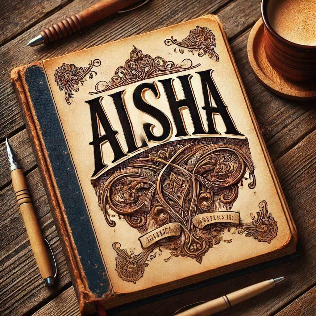 prénom aisha écrit joliment en calligraphie sur un ancien carnet