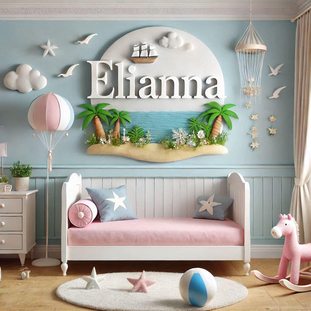 Realistic image of the name elianna in a lovely little girls room with an island theme 2