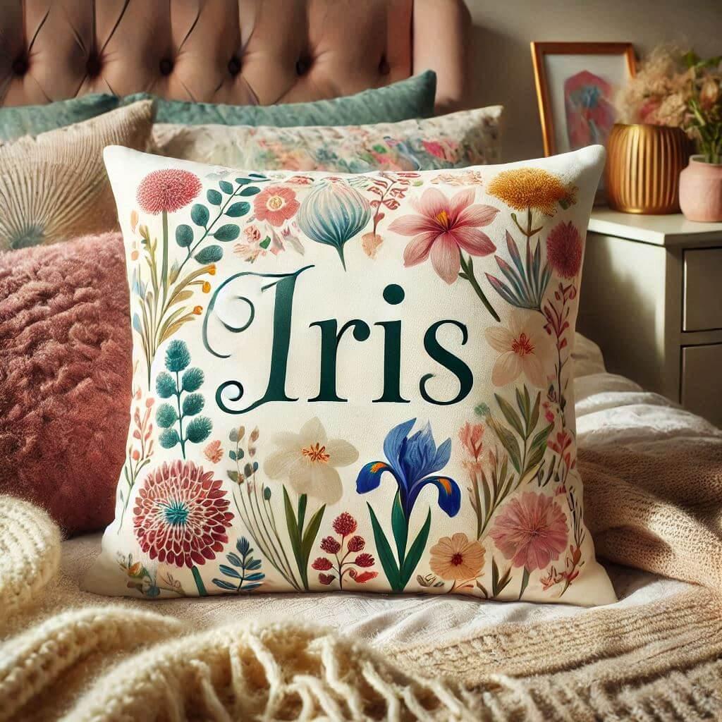 Prénom Iris, coussin personnalisé