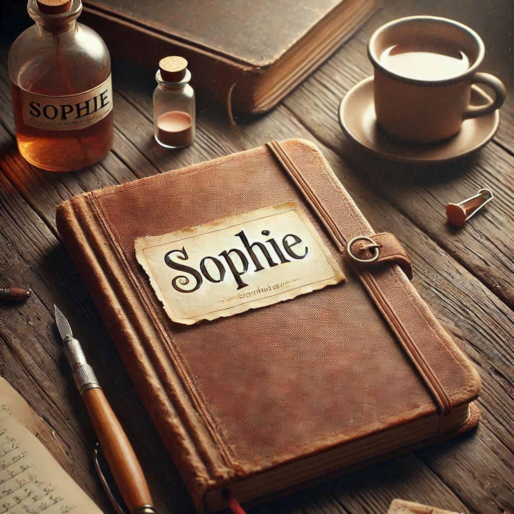 Realistic image of the name sophie written in french on an old notebook