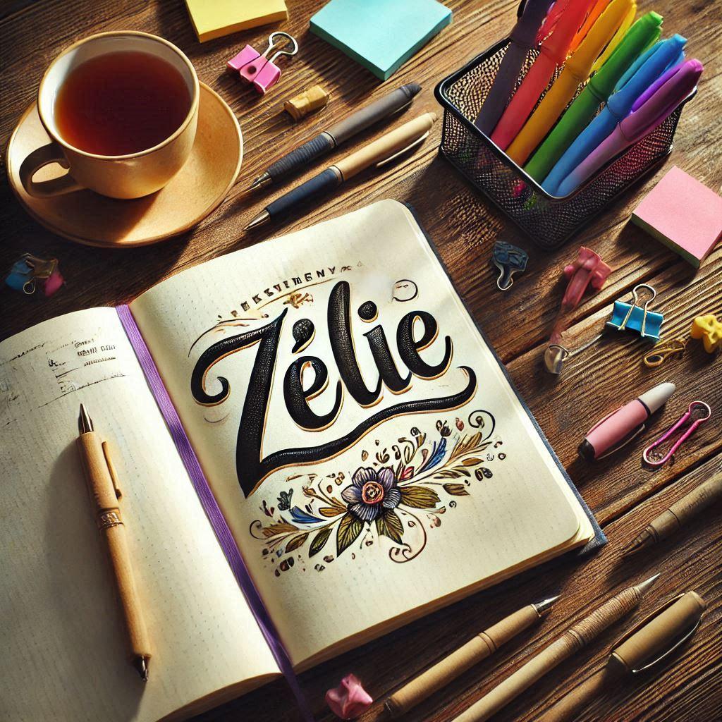 Realistic image of the name zelie written on a diary