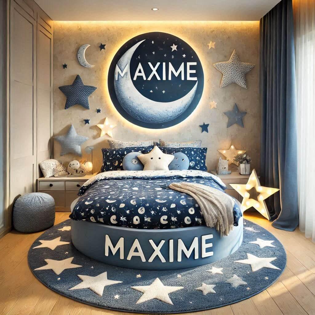 chambre enfant theme espace ciel etoile avec le prenom Maxime