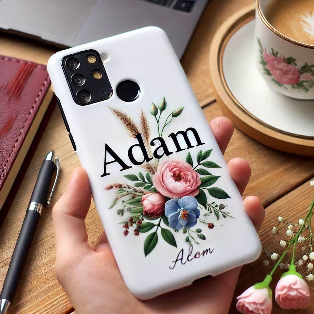 Le prenom adam ecrit sur une belle coque de téléphone