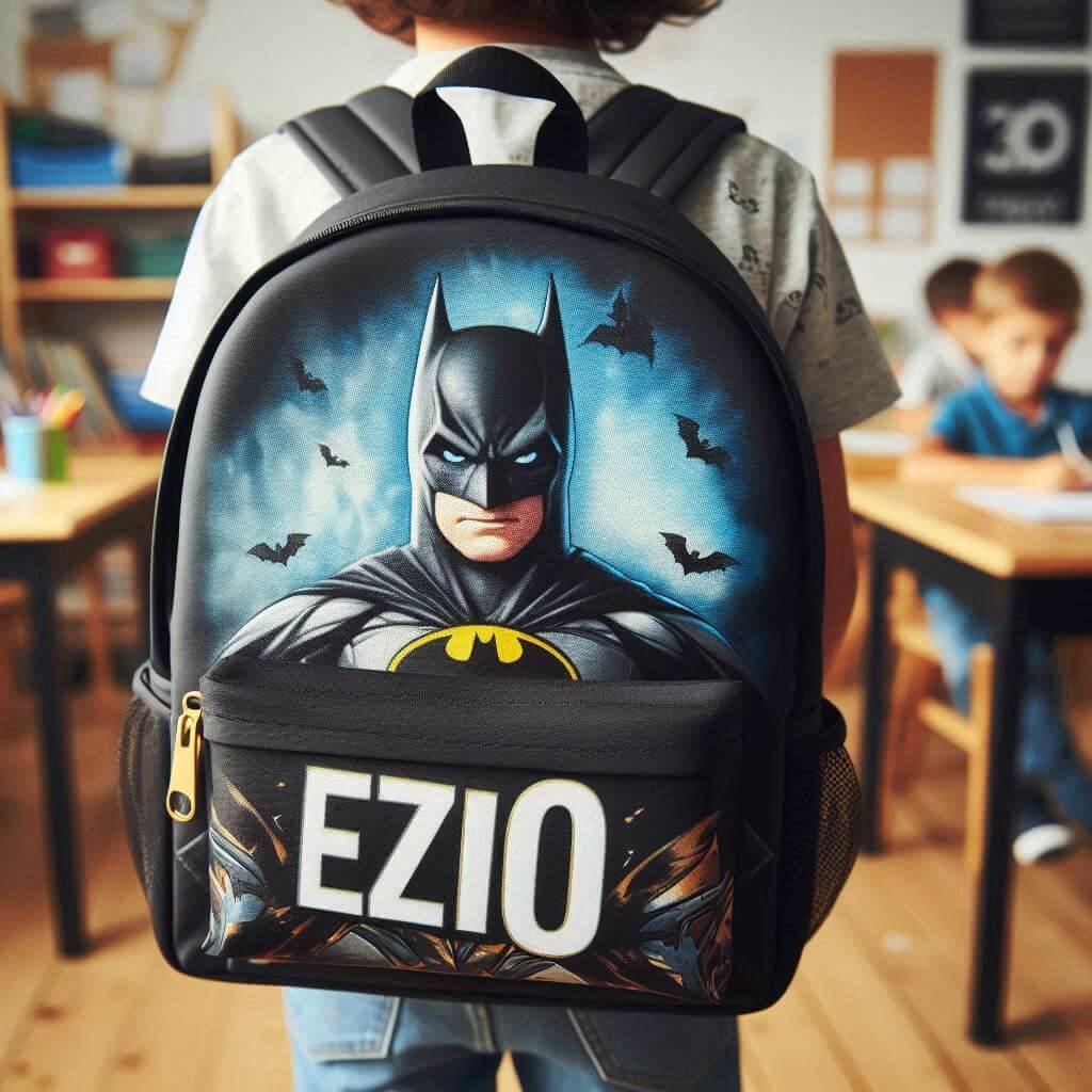 cartable d enfant, prenom ezio, theme batman