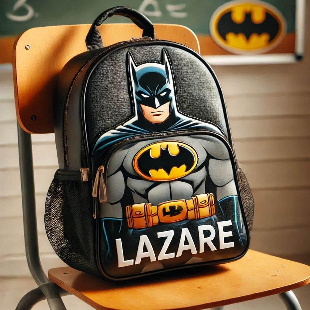 Un cartable d enfant theme batman personnalise avec le prenom lazare