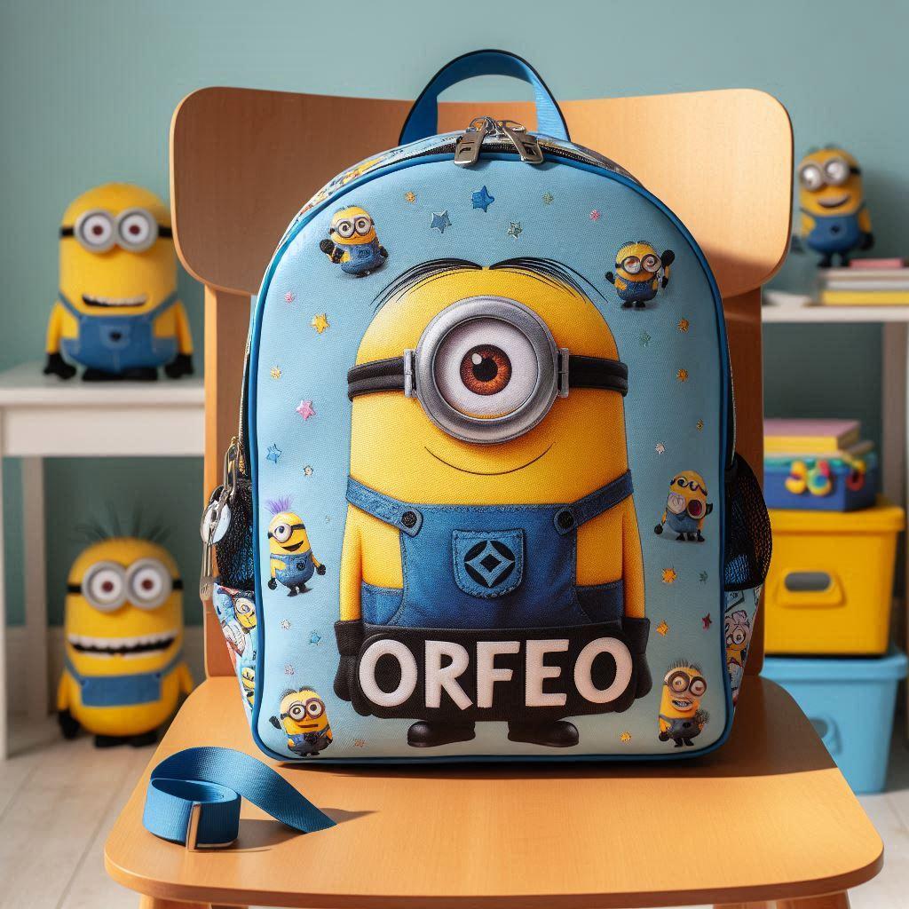 Un cartable d enfant theme les minions personnalise avec le prenom orfeo