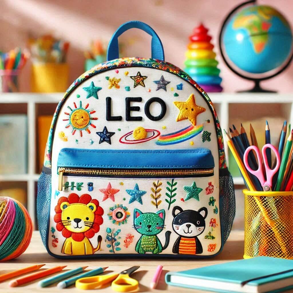 Un cartable denfant avec le prenom leo