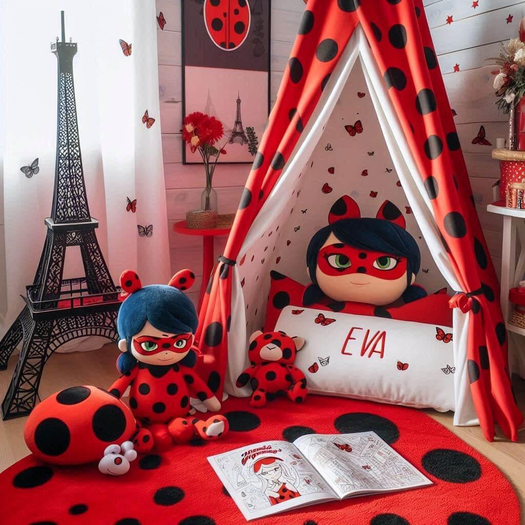 decoration chambre, theme miraculous ladybug, prenom eva, deco tendance