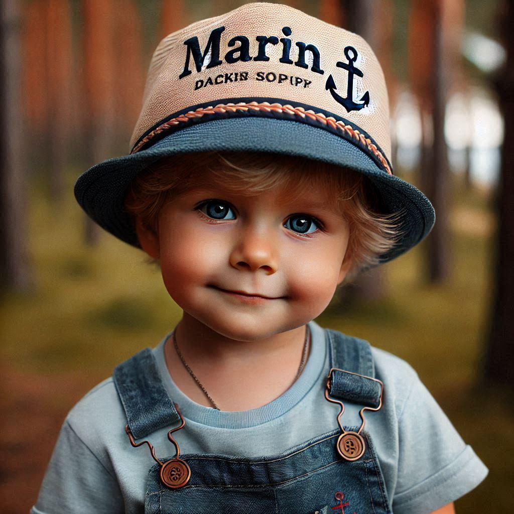 Un enfant garcon avec un chapeau avec ecrit marin 1