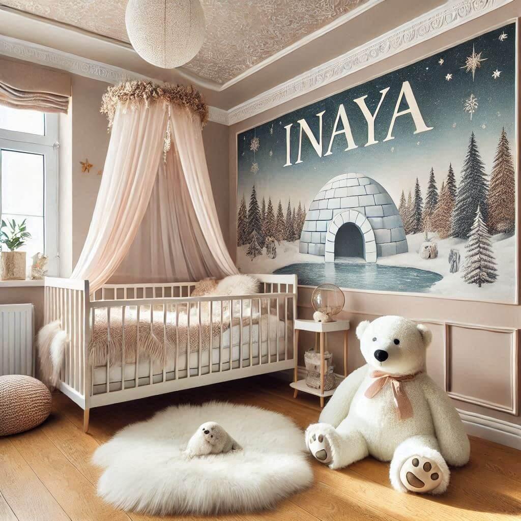 prénom Inaya, décoration de chambre bébé fille, theme hiver