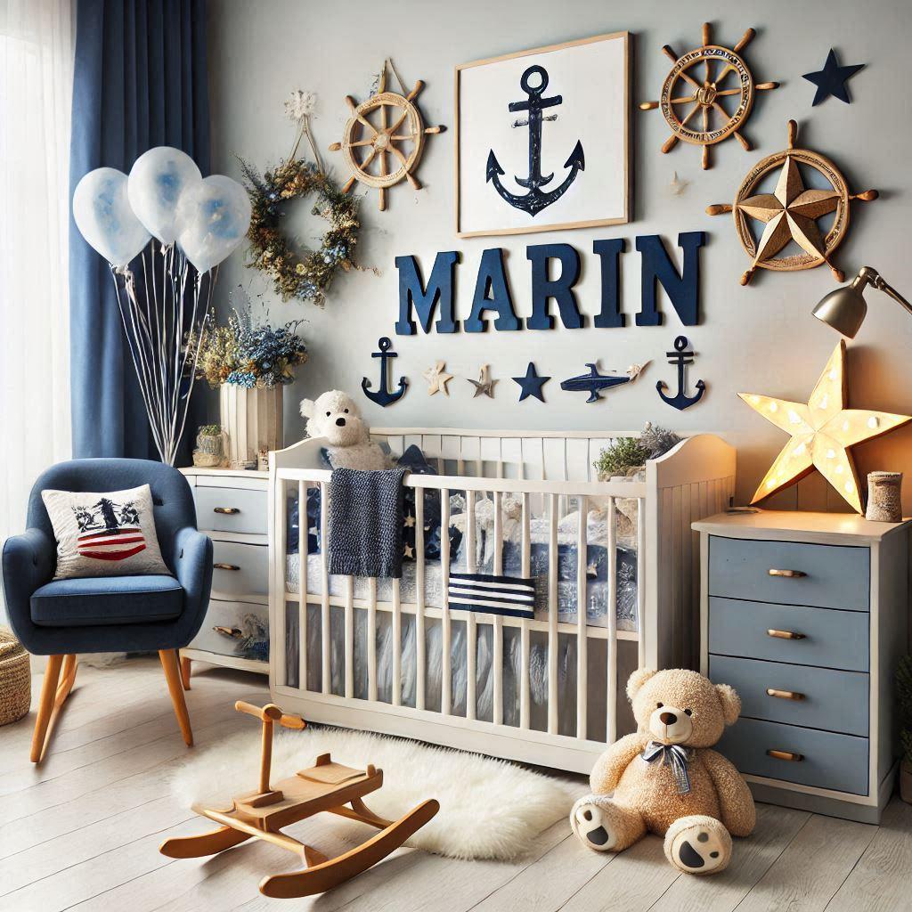 Une belle chambre de bebe garcon avec le prenom marin theme marin militaire 1