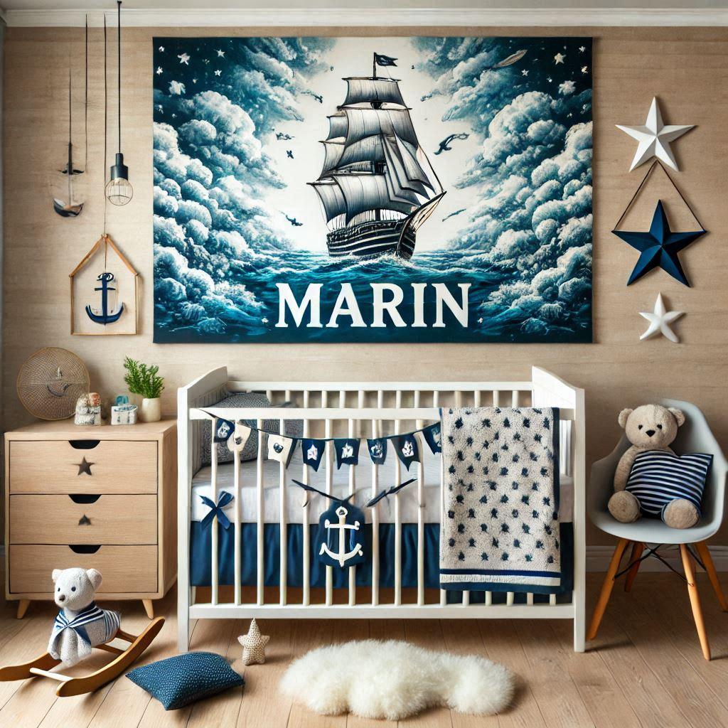 Une belle chambre de bebe garcon avec le prenom marin theme marin militaire 2