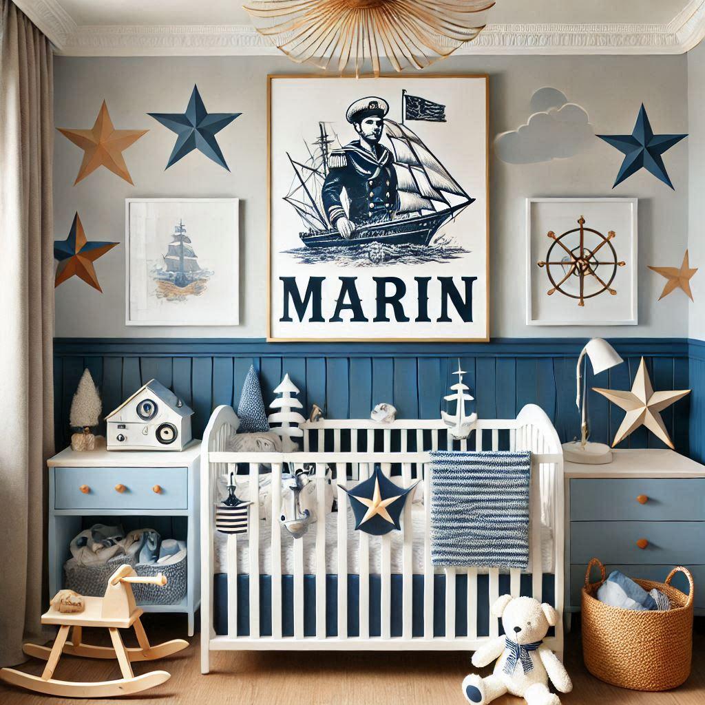 Une belle chambre de bebe garcon avec le prenom marin theme marin militaire 3