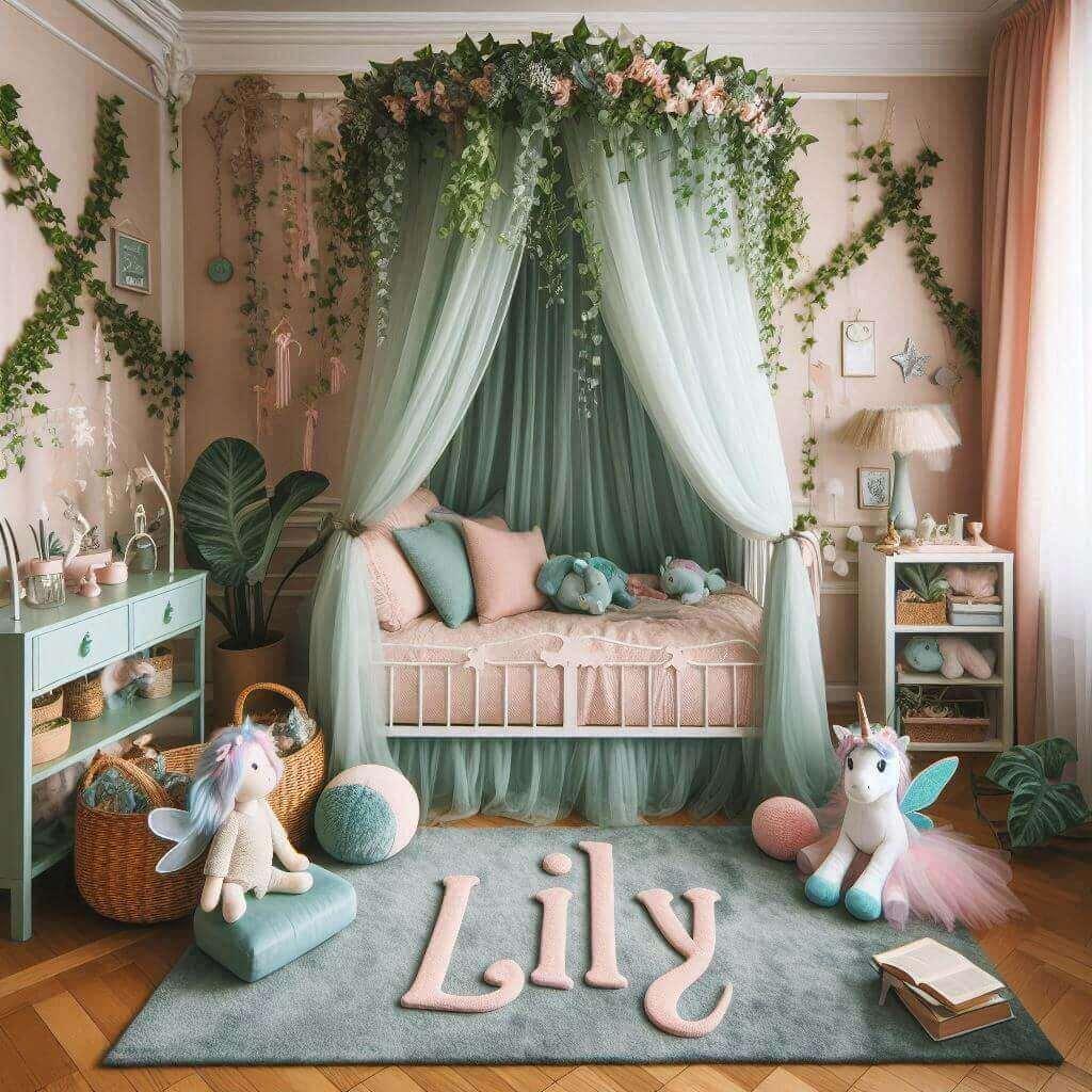 Une belle chambre decoration conte et legendes couleur vert d eau prenom lily