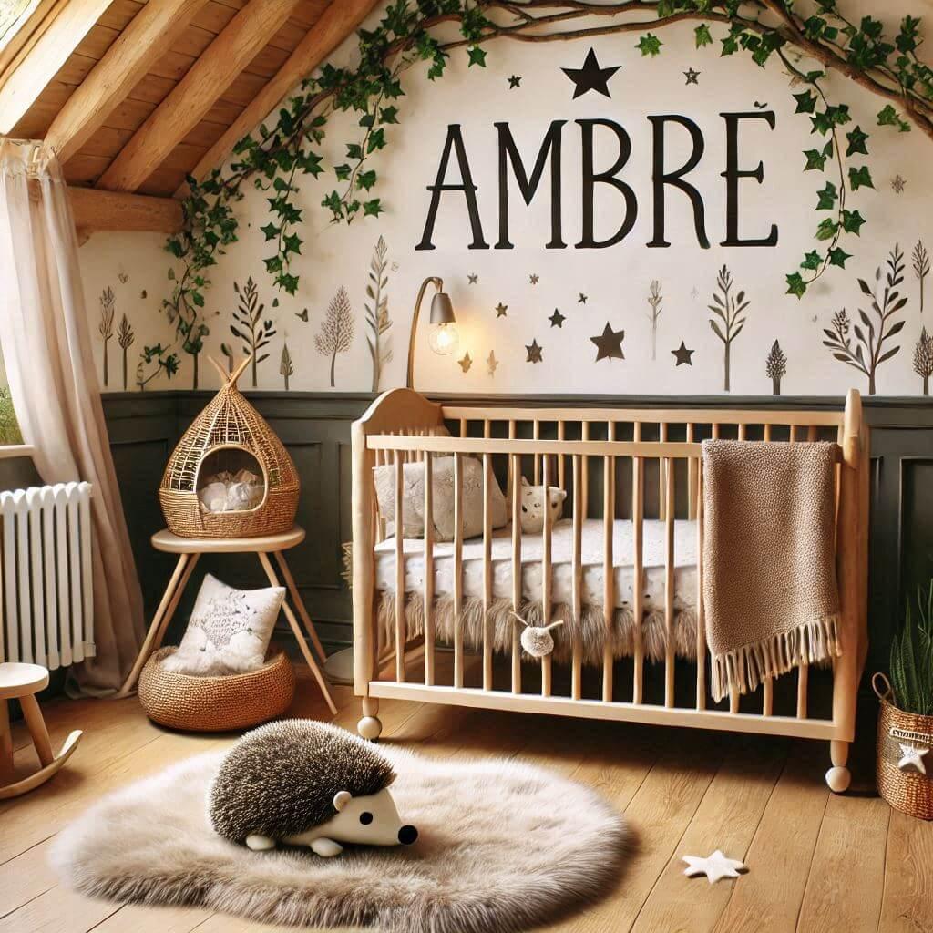 chambre de bebe fille personnalisee au prenom de ambre theme foret avec lit cabane