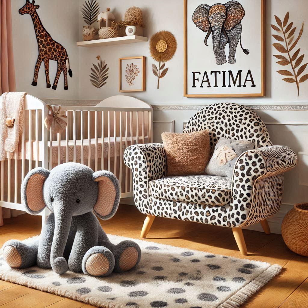 Une chambre de bebe fille personnalisee au prenom de fatima ecrit en francais theme safari chaise m