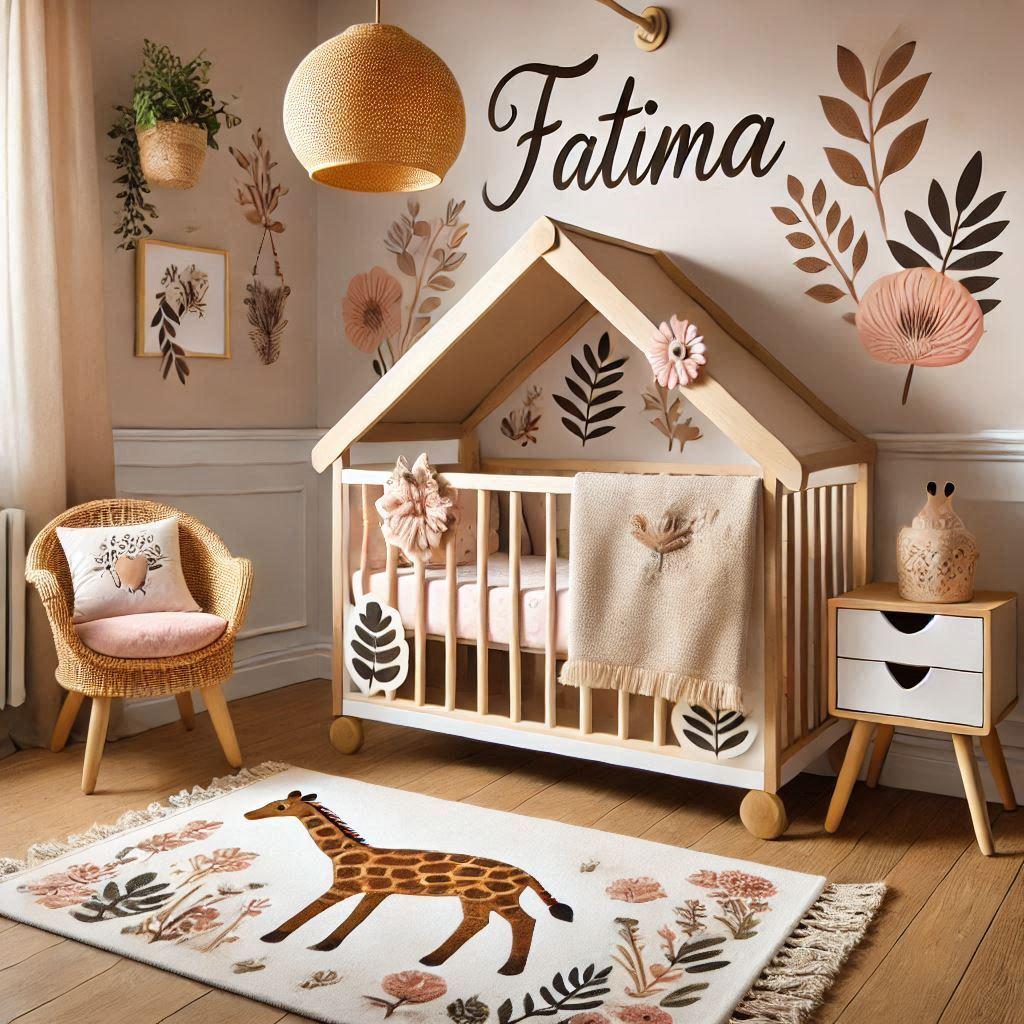 Une chambre de bebe fille personnalisee au prenom de fatima ecrit en francais theme safari et fleurs