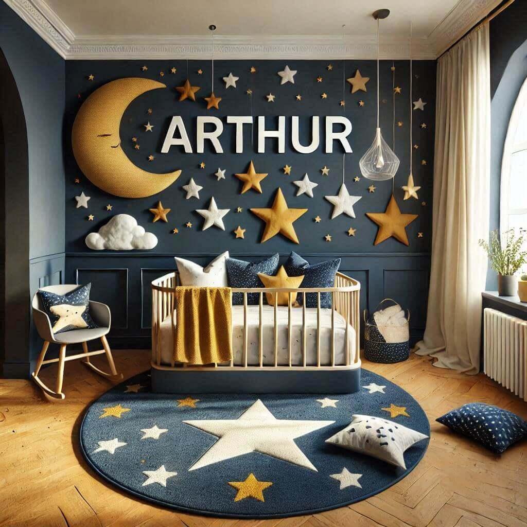 Une chambre de bebe garcon personnalisee au prenom de arthur theme nuit etoilee